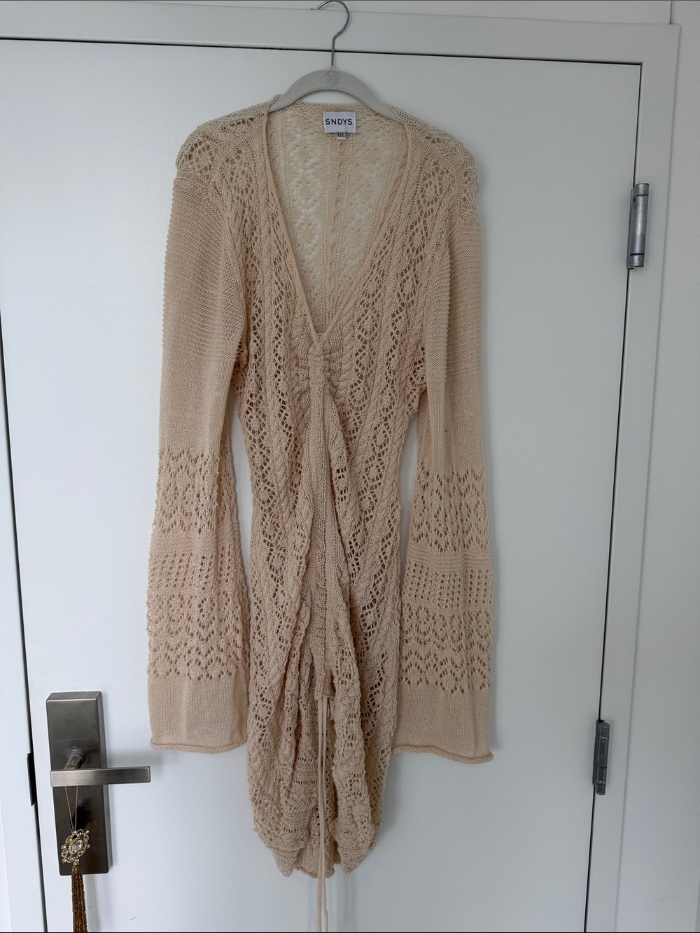 Sundry Beige Crochet Tie-Front Swim Coverup